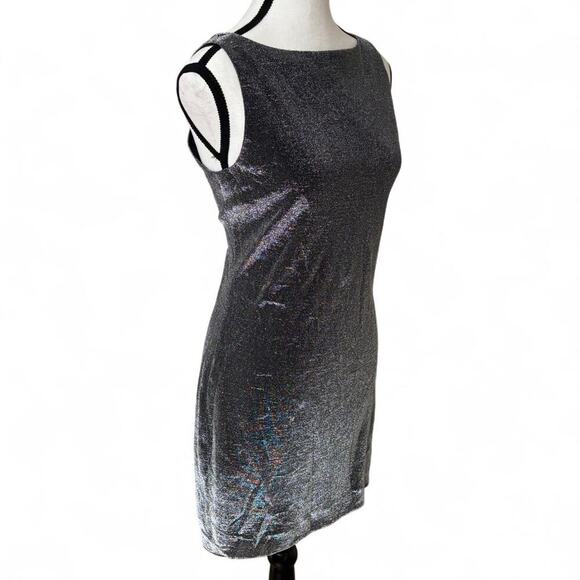 90's vTG ANDREA POLIZZI BLACK SILVER SPARKLE GLITTER COCKTAIL DRESS 6 medium. - Picture 3 of 8